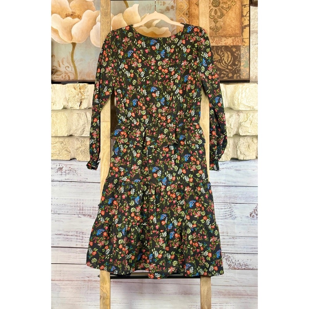 One Clothing Los Angeles Black Floral Tiered Midi Dress V-Neck XS - Picture 8 of 8